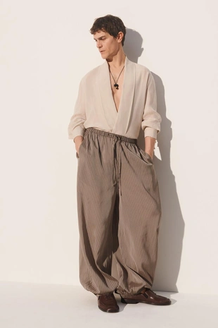 Брюки свободного кроя из вискозы и купро в полоску- Заказать в России