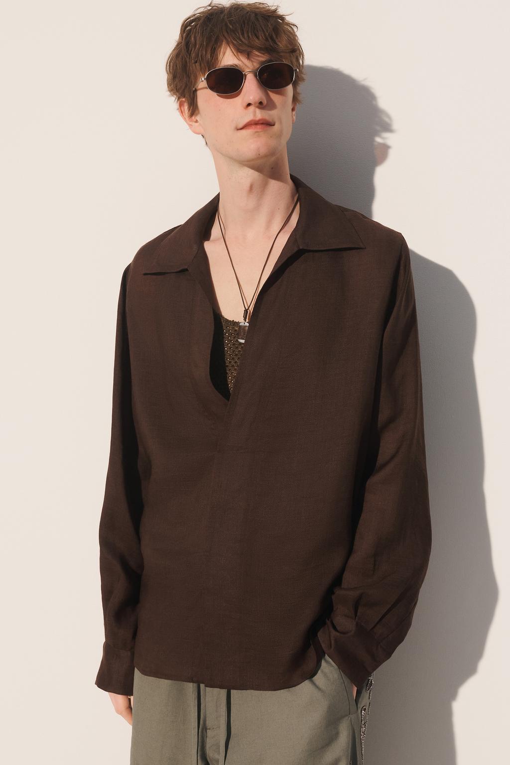 Поло свободного кроя из смесовой ткани рами и ленцелль