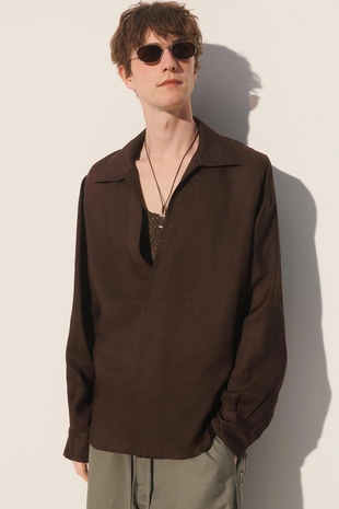 Поло свободного кроя из смесовой ткани рами и ленцелль- Заказать в России