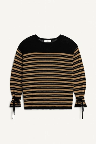 Пуловер в полоску из льняно-вискозного микса- Заказать в России