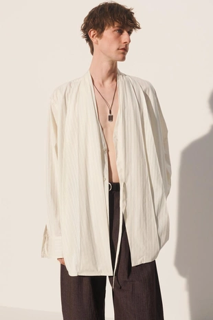 Рубашка-халат в полосатом джаккарде- Заказать в России