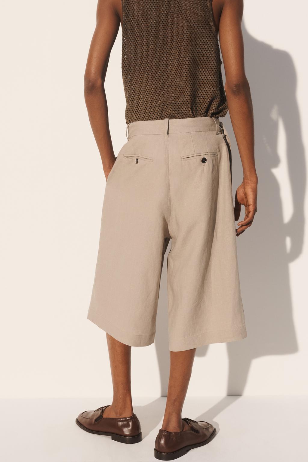 Широкие льняные бермуды на запах