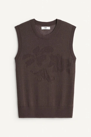 Трикотажный жилет с цветочным узором- Заказать в России