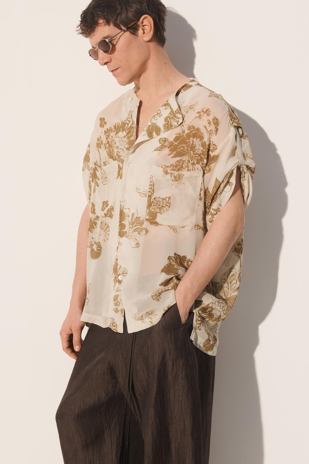 Рубашка с цветочным принтом и свободным кроем