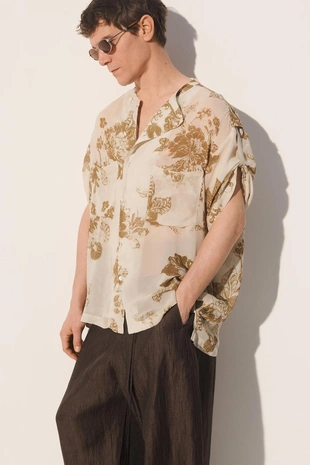 Рубашка с цветочным принтом и свободным кроем- Заказать в России