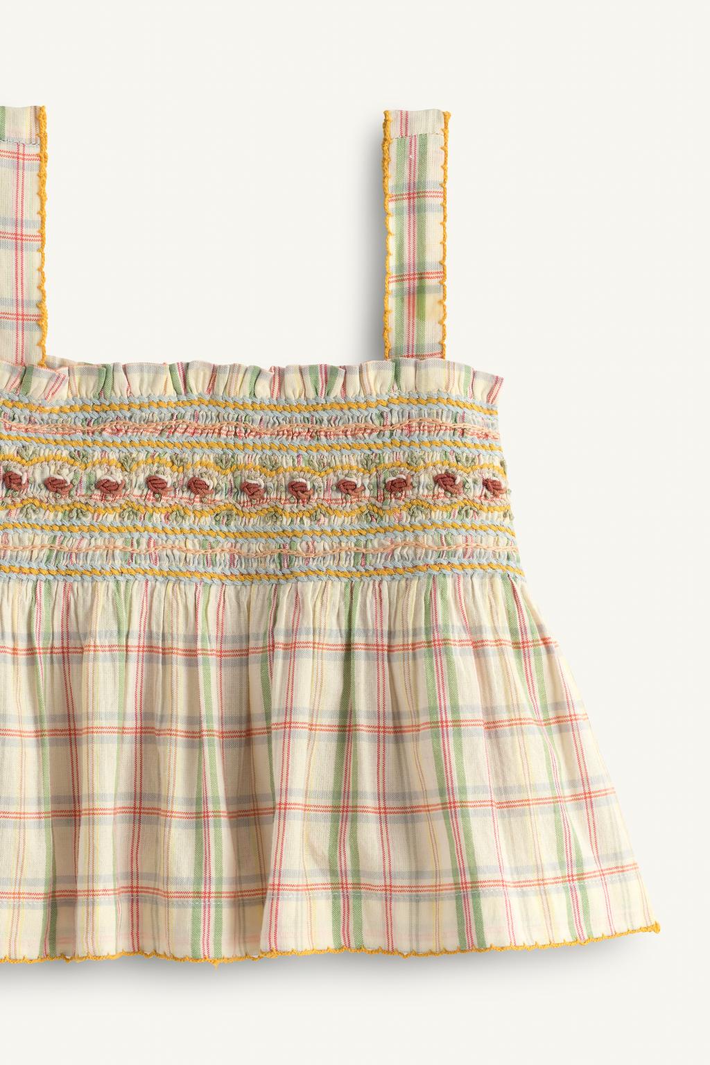 Топ в клетку с цветочной вышивкой limited edition