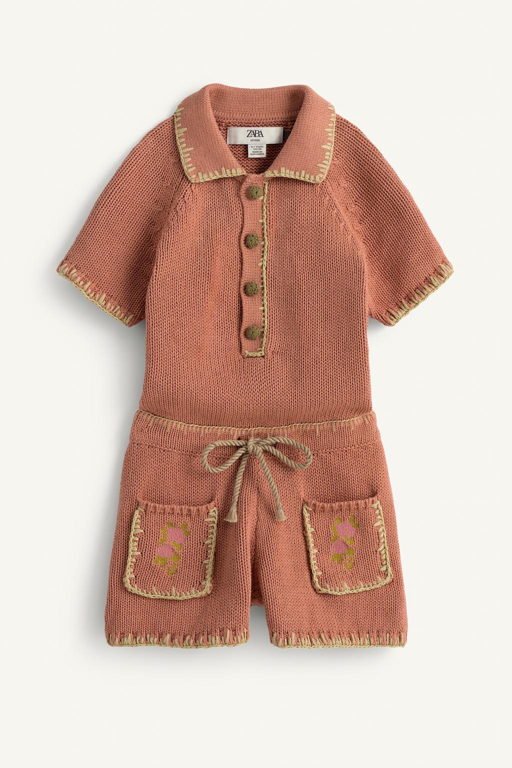 Комбинезон из трикотажа с цветочной крестиковой вышивкой limited edition