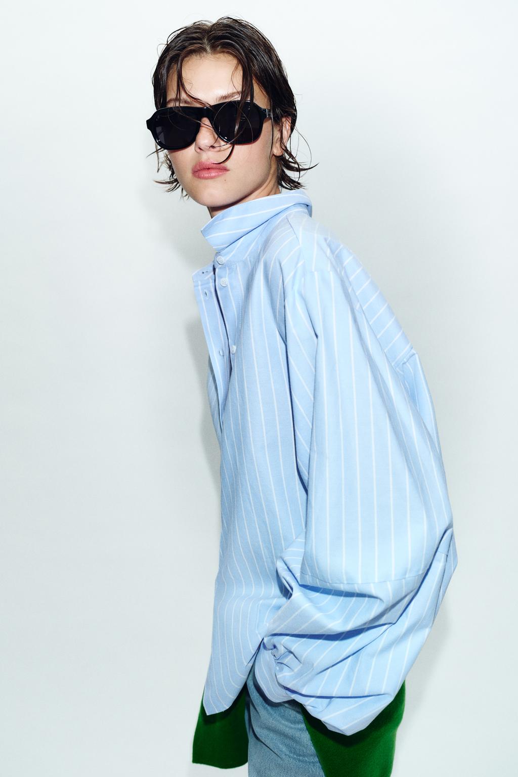 РУБАШКА В ПОЛОСКУ С ОБЪЕМНЫМИ РУКАВАМИ