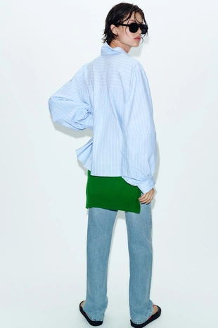 Рубашка в полоску с объемными рукавами- Заказать в России