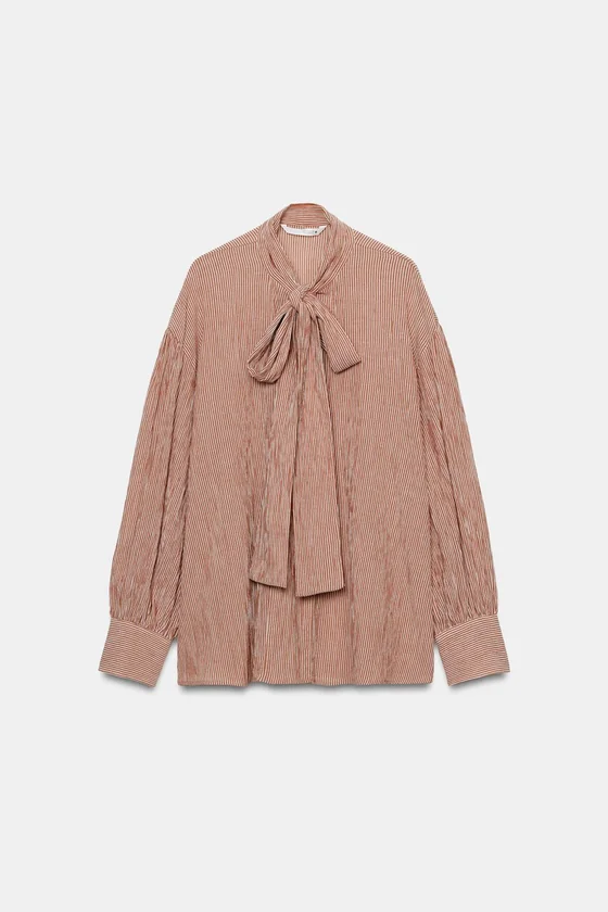 РУБАШКА В ПОЛОСКУ С ЗАВЯЗКАМИ — коллекция Zara «ZW»