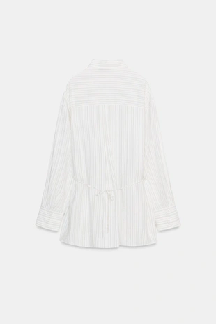 Длинная рубашка в полоску с поясом- Заказать в России