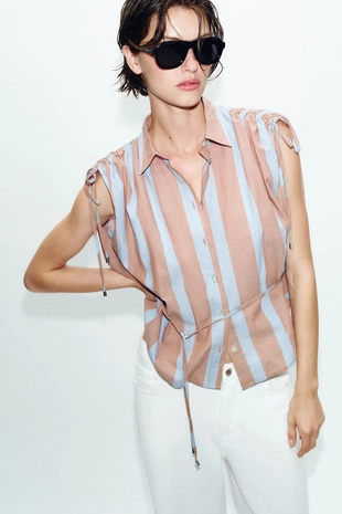 Рубашка в полоску со шнурками- Заказать в России