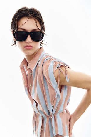 Рубашка в полоску со шнурками- Заказать в России