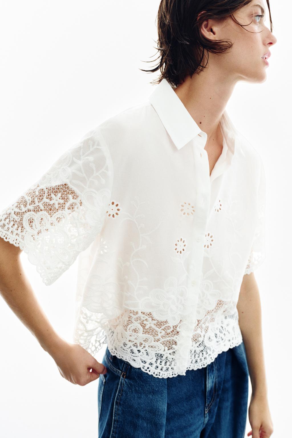 РУБАШКА С ПЕРФОРИРОВАННОЙ ВЫШИВКОЙ