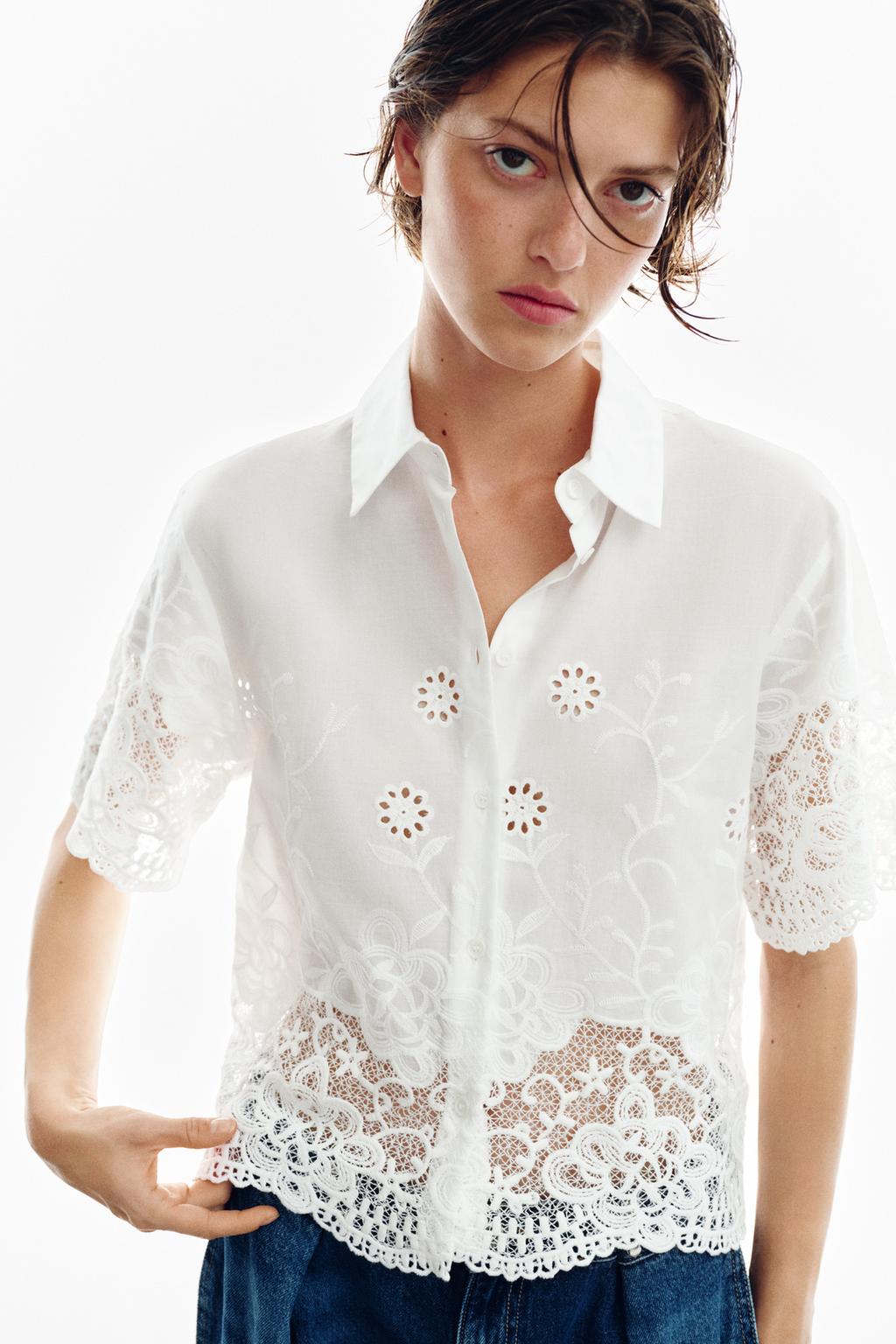 РУБАШКА С ПЕРФОРИРОВАННОЙ ВЫШИВКОЙ