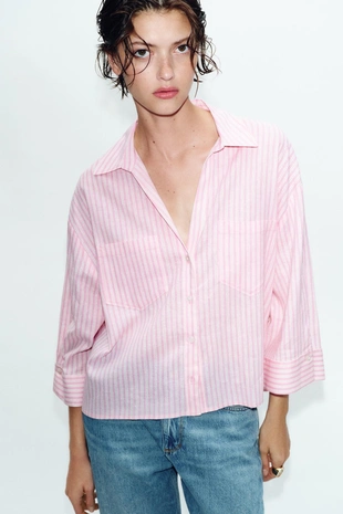 Рубашка из смесового льна свободного кроя- Заказать в России