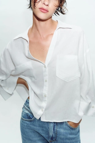 Свободная рубашка из смесового льна- Заказать в России