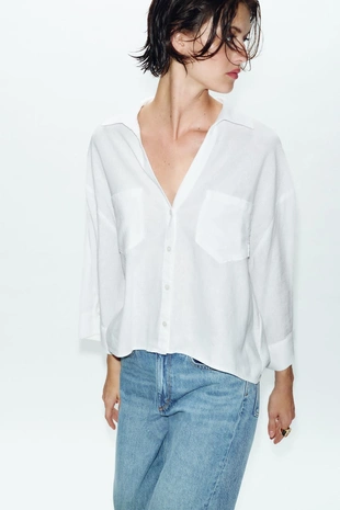 Свободная рубашка из смесового льна- Заказать в России