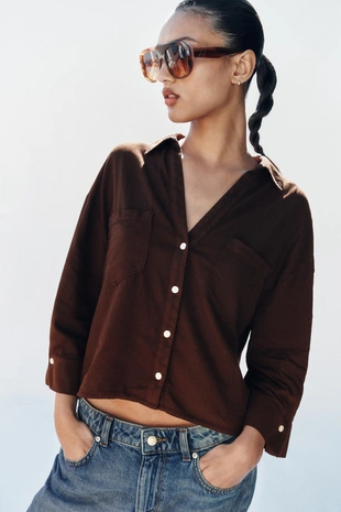 Рубашка свободного кроя из смесового льна