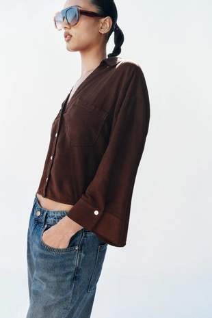 Рубашка свободного кроя из смесового льна