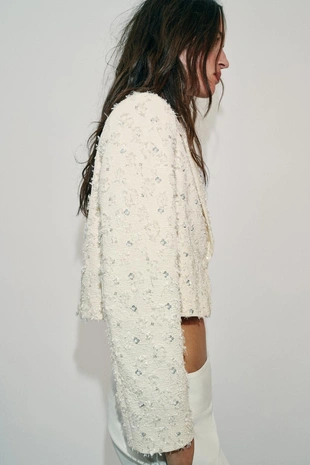 Укороченный блейзер с бахромой и бисером- Заказать в России