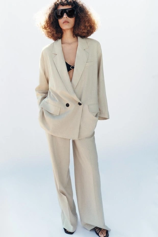 Двубортный блейзер из смесового льна