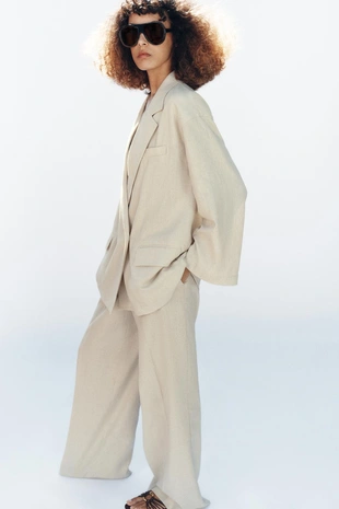 Двубортный блейзер из смесового льна- Заказать в России