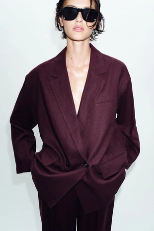 Двубортный блейзер из льна- Заказать в России