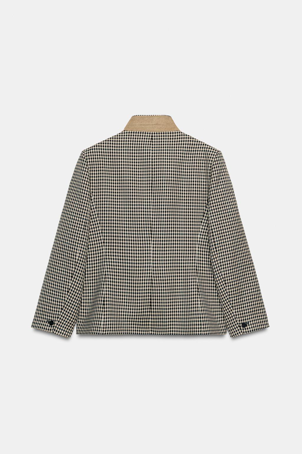 БЛЕЙЗЕР В КЛЕТКУ С КОМБИНИРОВАННЫМ ВОРОТНИКОМ — ZW COLLECTION