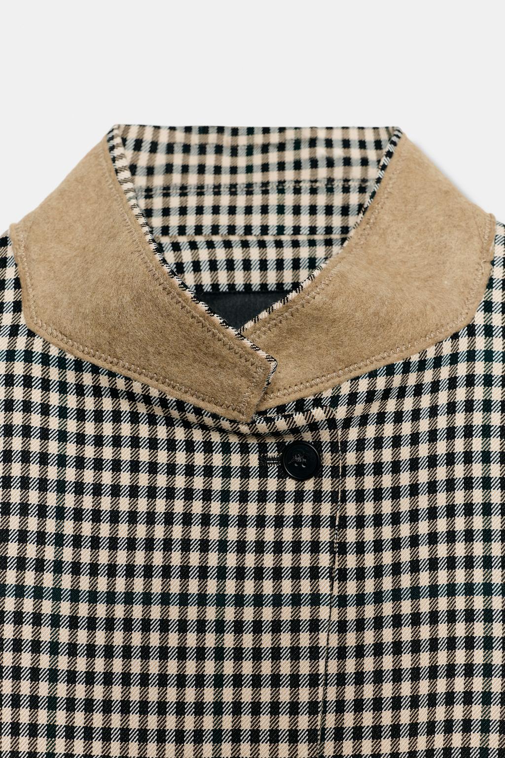 БЛЕЙЗЕР В КЛЕТКУ С КОМБИНИРОВАННЫМ ВОРОТНИКОМ — ZW COLLECTION