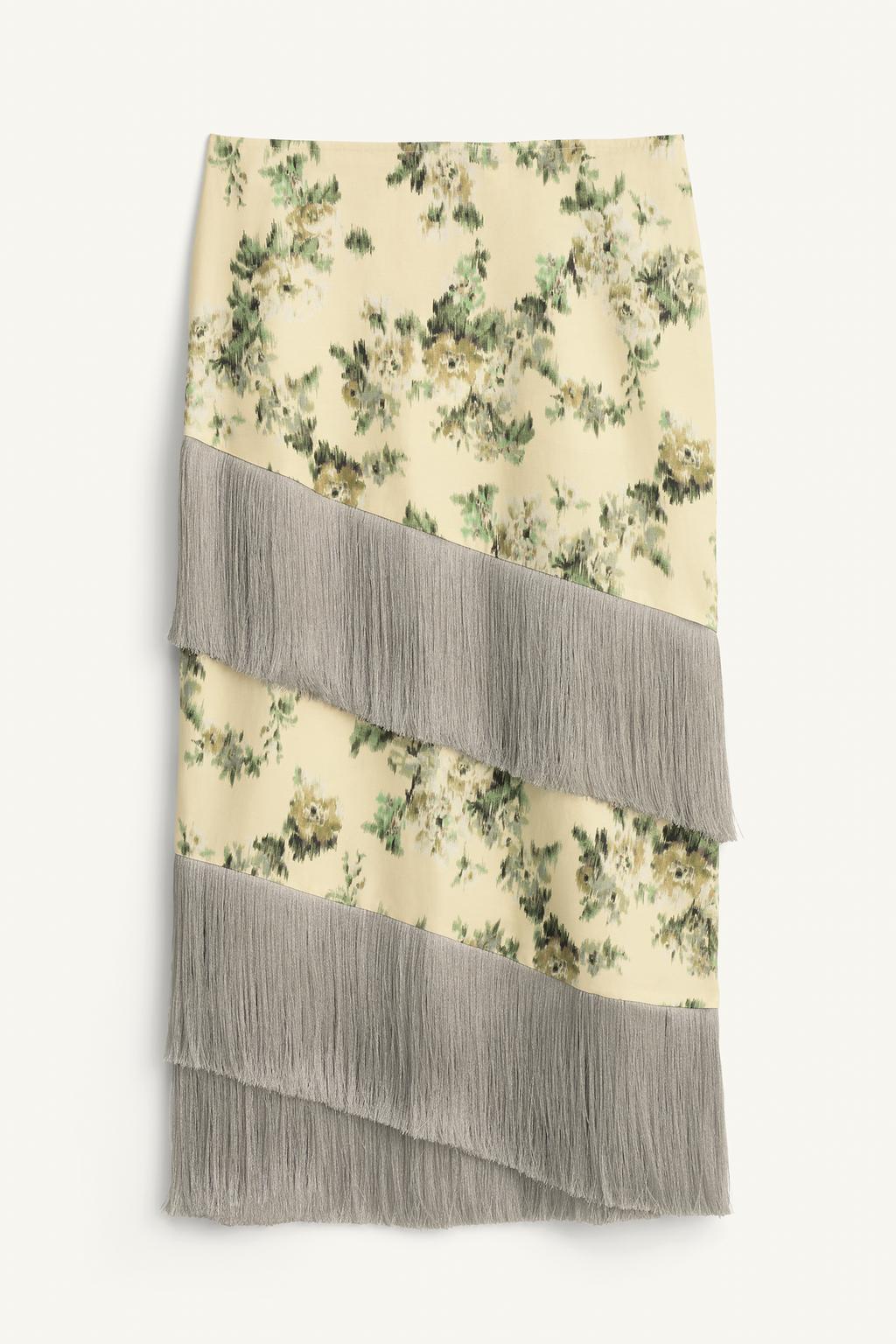 Юбка с цветочным узором и бахромой из лимитированной коллекции