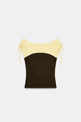 Комбинированный топ со сборками- Заказать в России