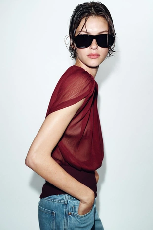 Комбинированный топ из жоржета- Заказать в России