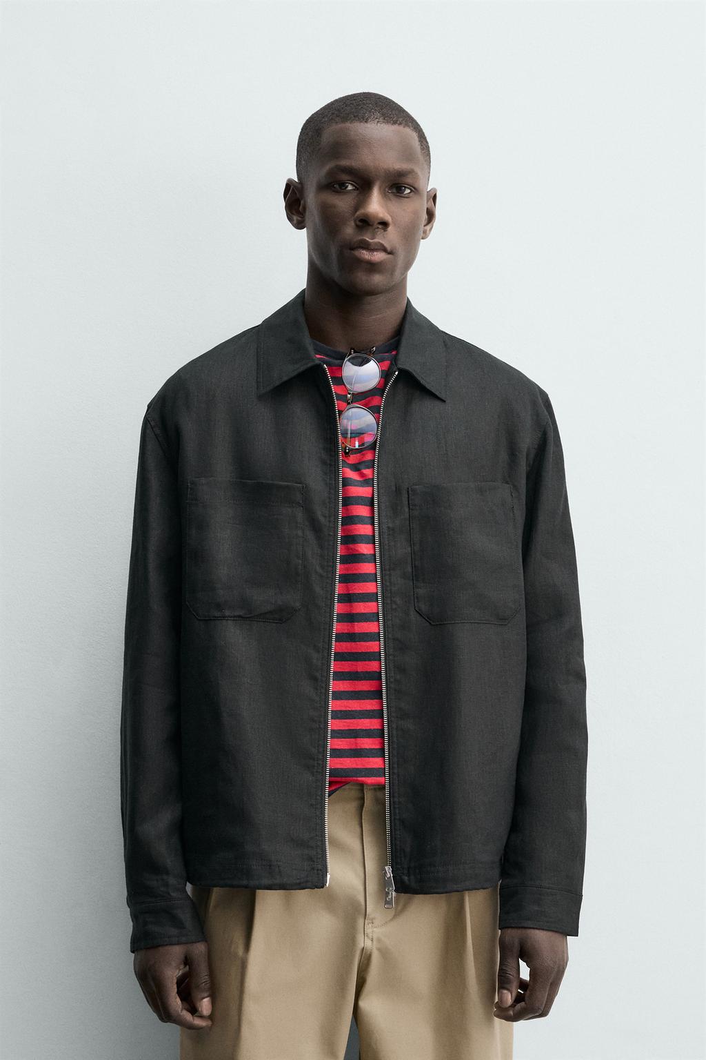 КУРТКА-РУБАШКА ИЗ 100% ЛЬНА НА МОЛНИИ