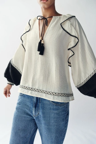 Объемная блуза с воланами- Заказать в России