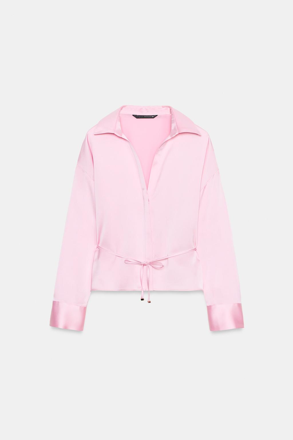 АТЛАСНАЯ БЛУЗКА С ТОНКИМ ПОЯСОМ