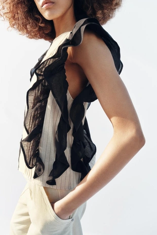 Блуза в полоску с воланами- Заказать в России