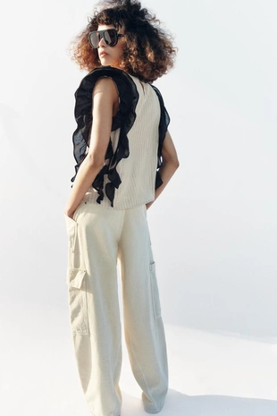 Блуза в полоску с воланами- Заказать в России