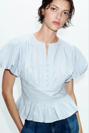 Блуза с защипами и рукавами-буфф- Заказать в России