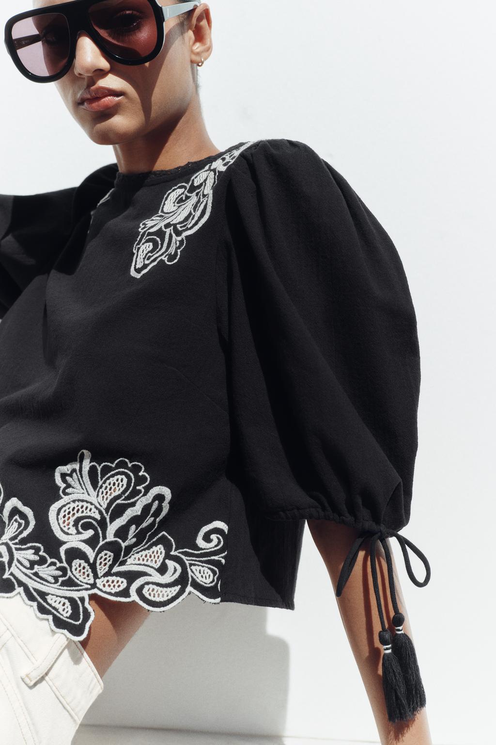 БЛУЗА С ВЫШИВКОЙ И ОБЪЕМНЫМИ РУКАВАМИ