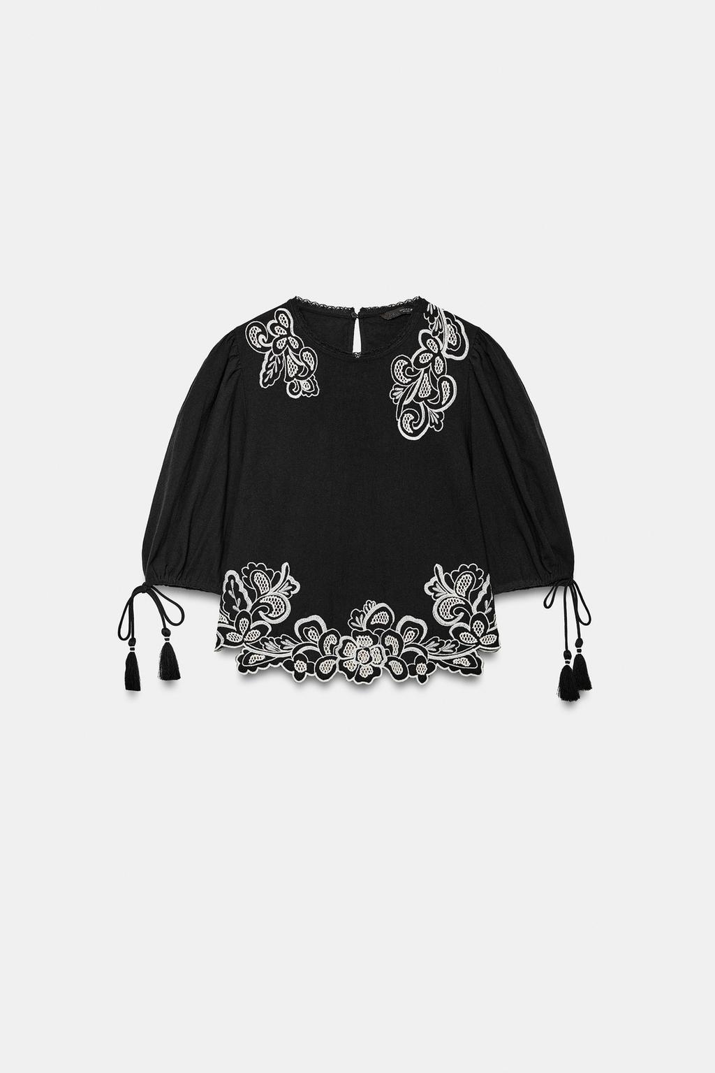 БЛУЗА С ВЫШИВКОЙ И ОБЪЕМНЫМИ РУКАВАМИ