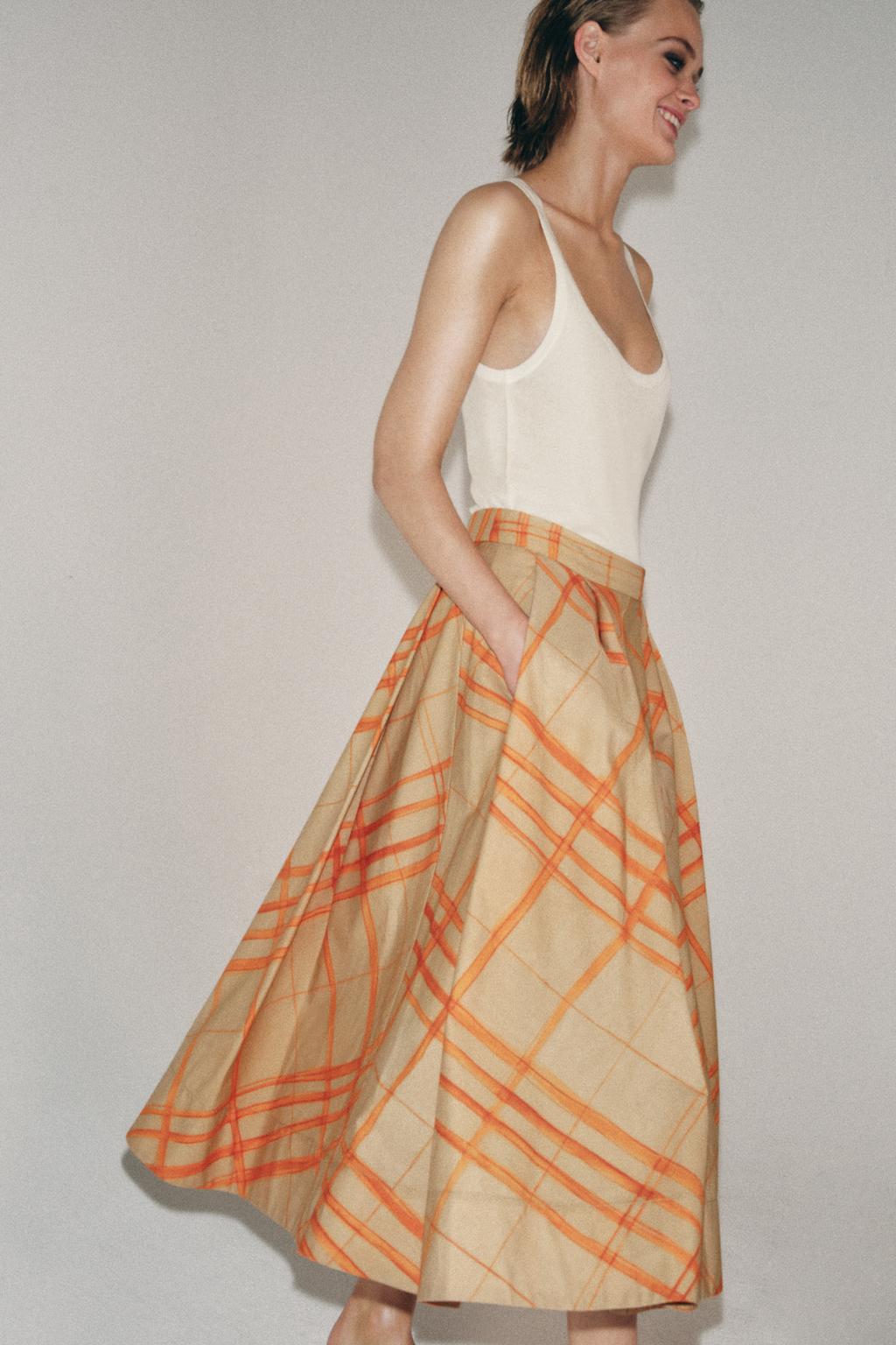 РАСКЛЕШЕННАЯ ЮБКА МИДИ В КЛЕТКУ — ZW COLLECTION