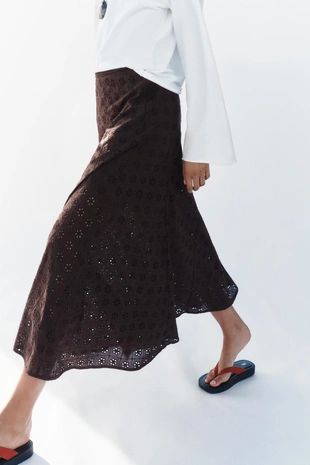 Юбка миди с ажурной вышивкой- Заказать в России