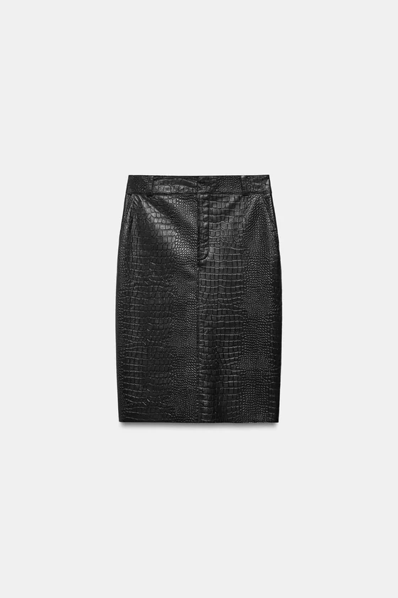 ЮБКА ИЗ КОЖИ ПОД КОЖУ КРОКОДИЛА — коллекция Zara «ZW» лимитированная серия