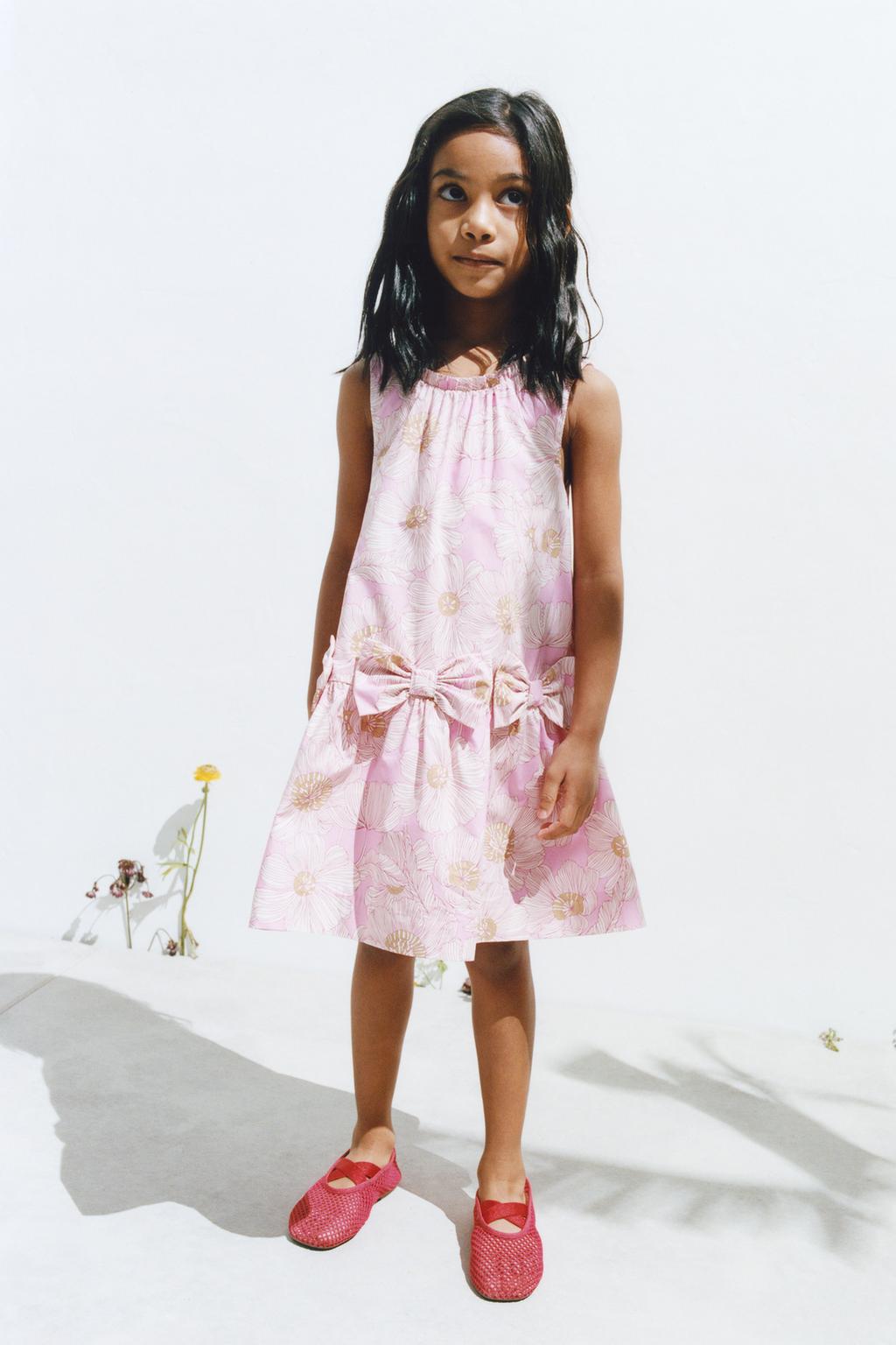 ПЛАТЬЕ ИЗ ПОПЛИНА С ЦВЕТОЧНЫМ ПРИНТОМ И БАНТАМИ