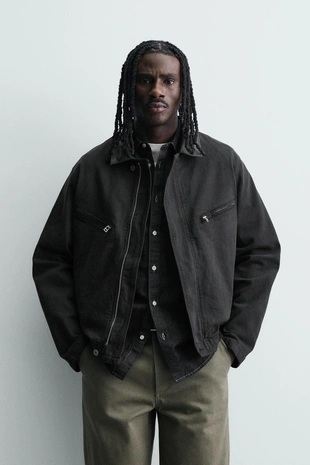 Джинсовая куртка с комбинированным воротником- Заказать в России