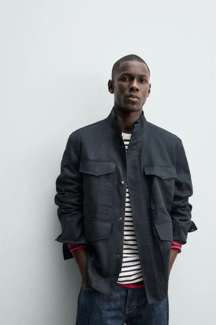 Куртка из 100% льна с карманами- Заказать в России