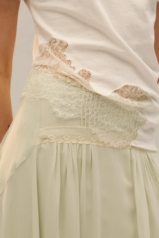 Ecru | 6085/603/712 - Zara Футболка LIMITED EDITION с асимметричным кружевом