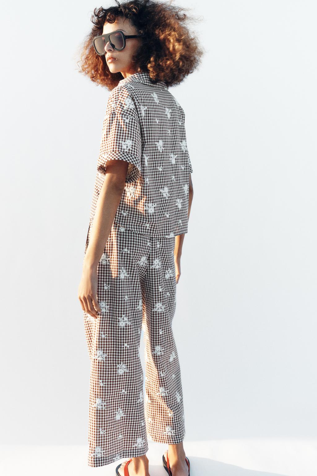 БРЮКИ-КЮЛОТЫ В КЛЕТКУ С ВЫШИВКОЙ