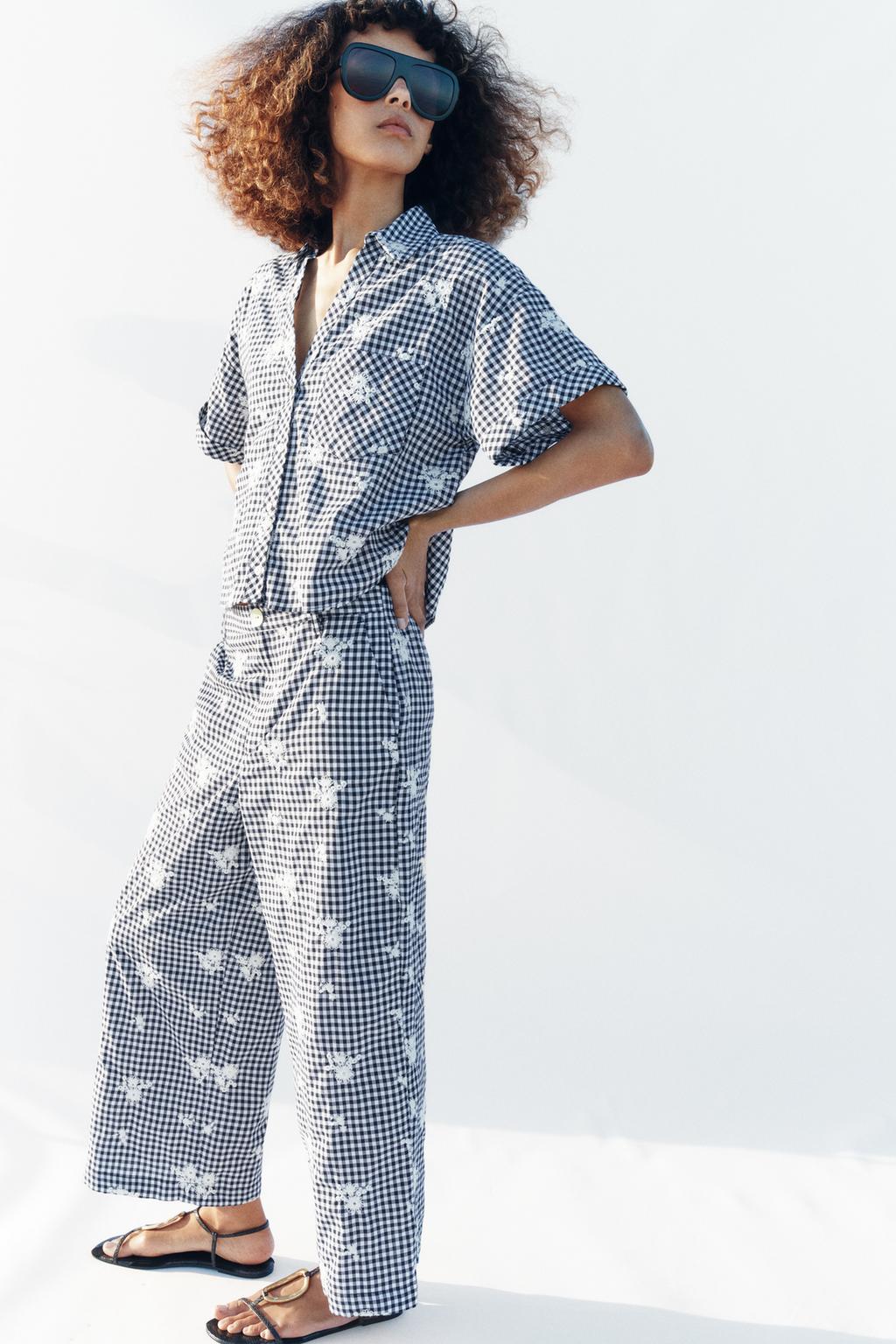 БРЮКИ-КЮЛОТЫ В КЛЕТКУ С ВЫШИВКОЙ В КОМПЛЕКТЕ